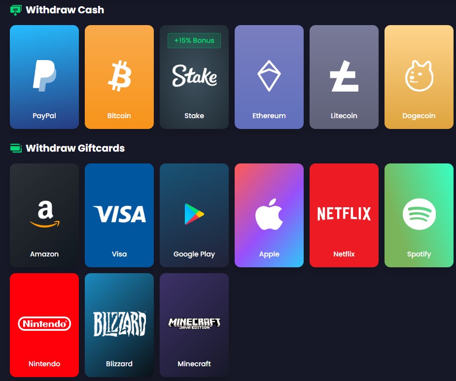 freecash - opções para sacar os ganhos