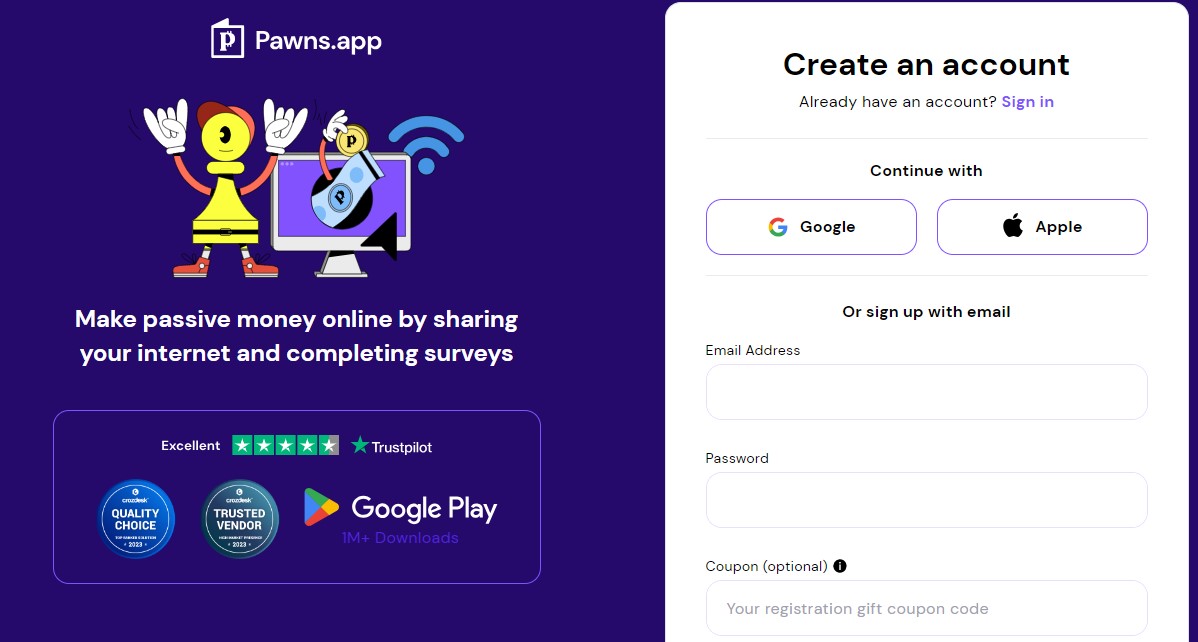 pawns app - como se registar