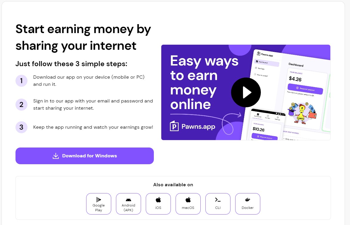 pawns app - formas de ganhar dinheiro - partilhar internet