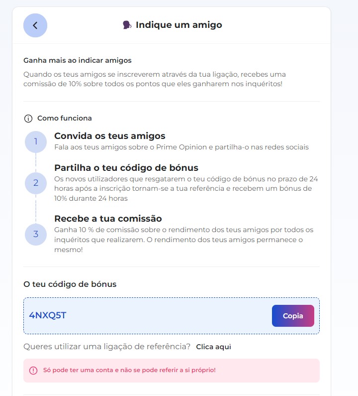 maneiras de ganhar dinheiro com prime opinion: programa de referência